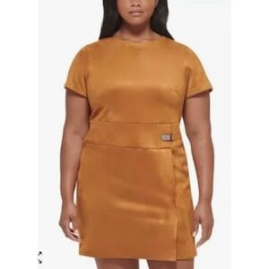 Size 22W DKNY Womens Plus Faux Suede Mini Sheath Dress
